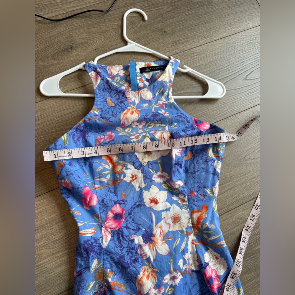 Zara Racerback Floral Blue Bodycon Dress Size Small - Picture 11 of 13